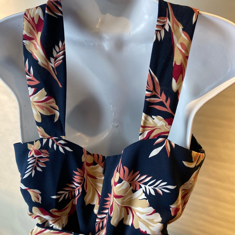 Joie Strapless Jumpsuit in Navy and Pink Floral - Picture 8 of 13